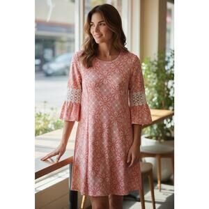 Bohemian Midi Shift Dress Orange Pullover Travel Casual Crochet NWT Size L P